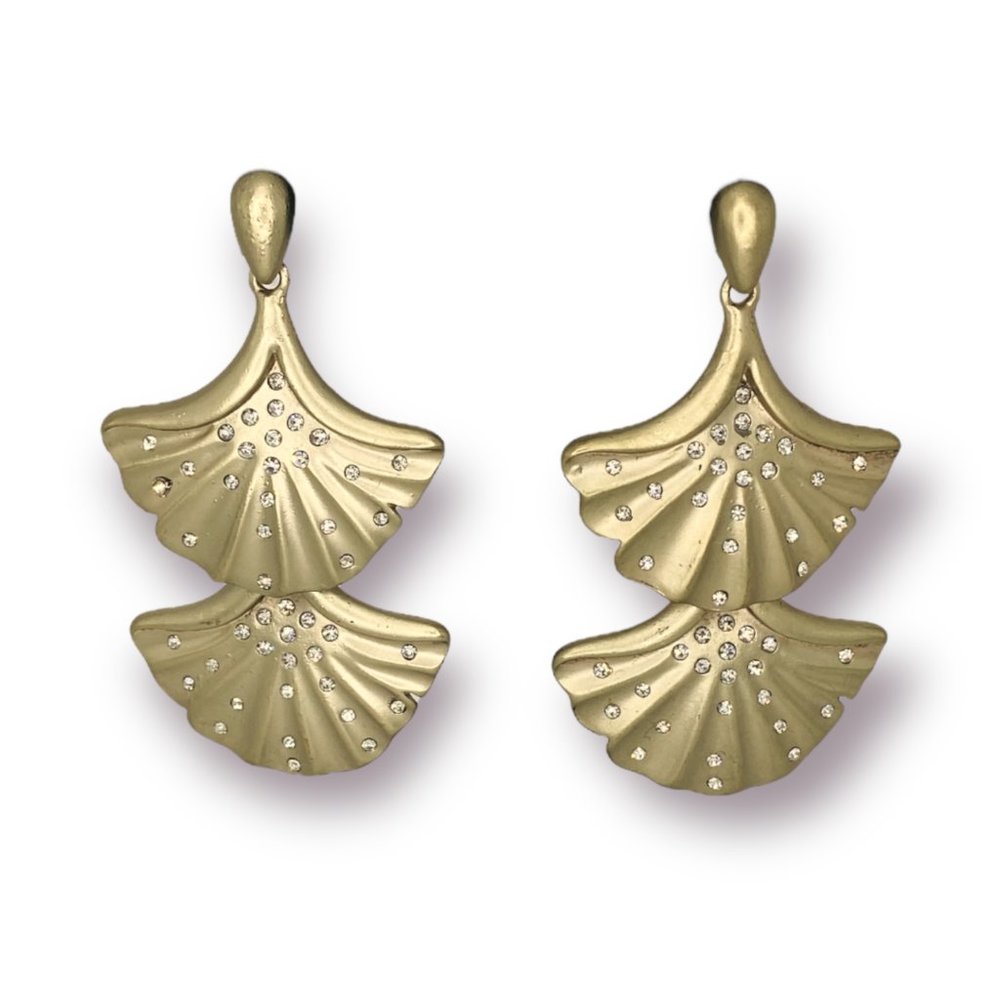 NEW Badgley Mischka Modern Gold Fan Double Hoop Statement Crescent Earrings